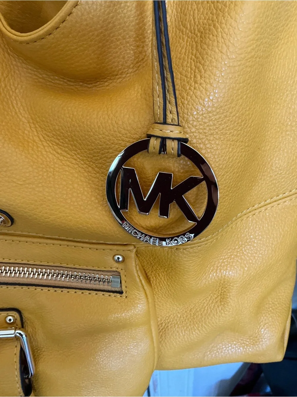 Michael Kors Brass Yellow Pebbled Leather Shoulder Bag